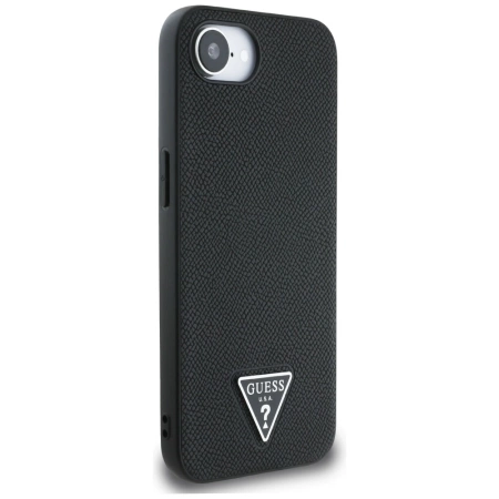 Guess Grained Triangle MagSafe iPhone 16e Hülle - Schwarz