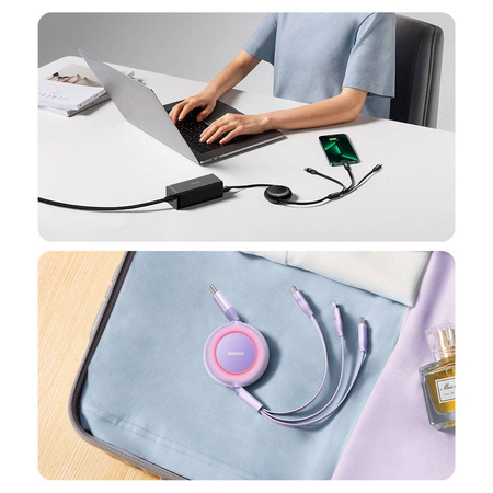 Baseus Bright Mirror 2 einziehbares Kabel 3in1 USB Type C - Micro USB + Lightning + USB Type C 3.5A 1.1m schwarz (CAMJ010201)