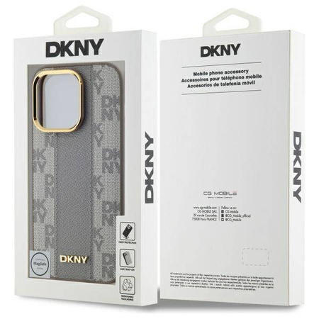 Original Handyhülle IPHONE 14 PRO DKNY Hardcase Leather Checkered Mono Pattern MagSafe (DKHMP14LPCPVSLE) beige