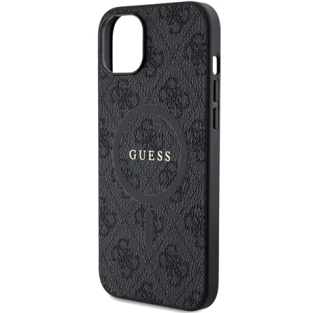 Guess 4G Collection Leather Metal Logo MagSafe Case for iPhone 14/15/13 - Black