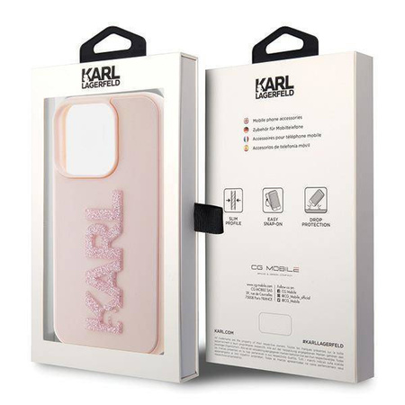 Karl Lagerfeld 3D-Gummi-Glitzer-Logo-Hülle für iPhone 15 Pro Max – Rosa