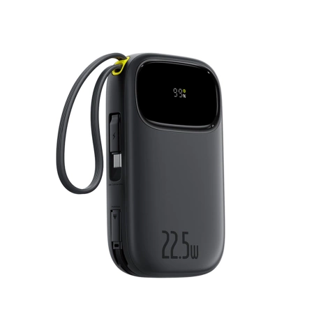 Baseus EnerFill FC31 10000 mAh 22,5 W Powerbank mit Digitalanzeige und 2 integrierten Kabeln (USB-C + Lightning) - Schwarz