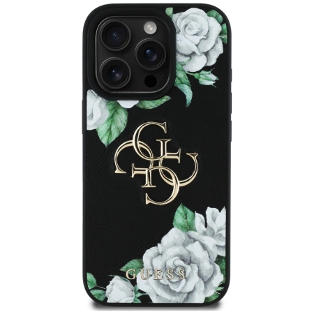 Guess Grained Roses Big 4G logo iPhone 16 Pro case - black