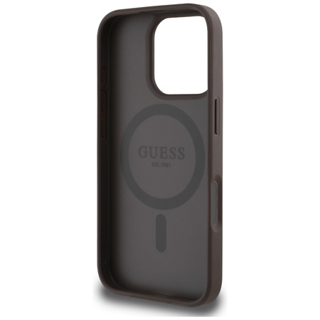 Original Case IPHONE 16 PRO Guess 4G Circle Classic Logo MagSafe brown