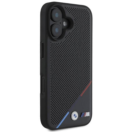 Original Case IPHONE 16 BMW Hardcase M Perforated Tricolor Line MagSafe (BMHMP16S23PUPDK) black