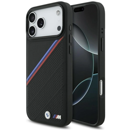 BMW M Tricolor Metal Logo MagSafe Case für iPhone 17 Pro Max – Schwarz