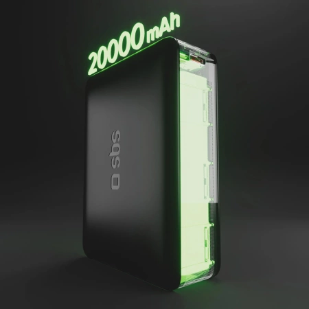 Powerbank SBS 20000mAh 65W PD AFC USB-C USB-A for laptop, tablet, smartphone - black