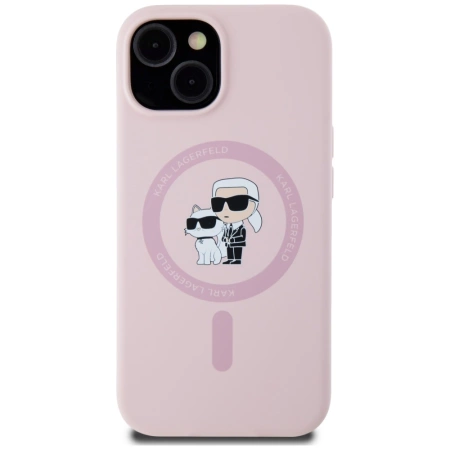 Karl Lagerfeld Silicone Karl&amp;Choupette MagSafe iPhone 15 Case - Pink