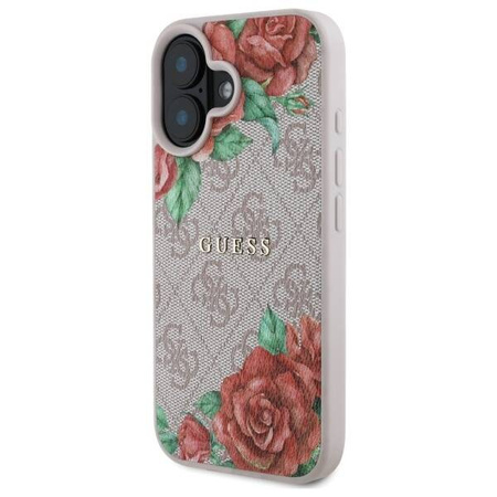Original Handyhülle IPHONE 16 Guess Hardcase 4G Flowers Print MagSafe (GUHMP16SP4ROPEMCP) rosa