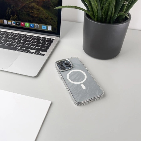Glitter Case MagSafe für iPhone 16 – weiß mit Glitzer