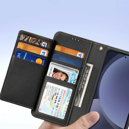 Dux Ducis Lawa Lederhülle für Samsung Galaxy S25 mit abnehmbarer magnetischer Brieftasche – Schwarz