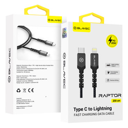 Blavec Kabel Raptor pleciony - Typ C na Lightning - PD 20W 2,4A 2 metry (CRA-CL24BG20) czarno-szary