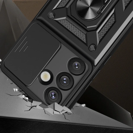 Hybrid Armor Camshield Case with Stand and Camera Cover for Realme P3 Pro 5G - Black