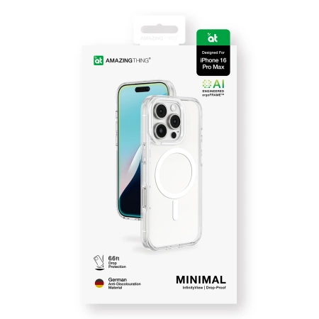 Etui silikonowe AMAZINGTHING Minimal Mag Case z pierścieniem magnetycznym do iPhone 16 Pro Max - przezroczyste