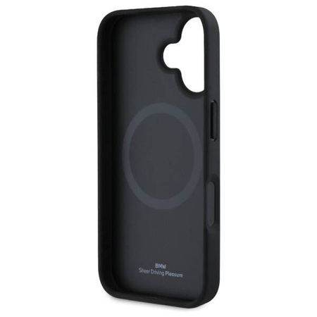 Original Case IPHONE 16 BMW Hardcase Signature Leather Textured & Line MagSafe (BMHMP16S23RDCLK) black