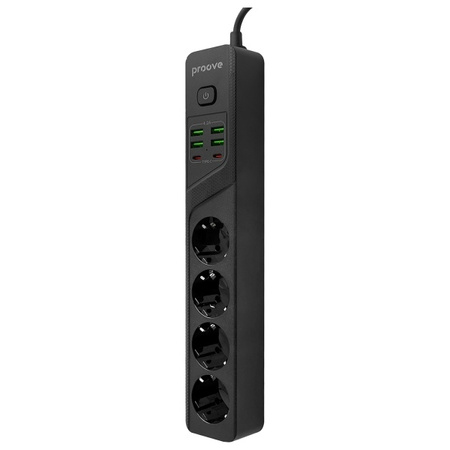 Proove Listwa zasilająca 2m 3000W Power  Socket P-04 (4xAC + 4xUSB + 2xType-C) czarny/black