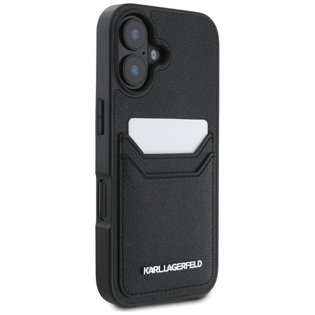 Original Handyhülle IPHONE 16 Karl Lagerfeld HC Grained PU Cardslot Metal Elong schwarz