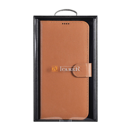 iCarer Haitang Leather Wallet Case for Samsung Galaxy S22+ (S22 Plus) genuine leather cover brown (AKSM05BN)