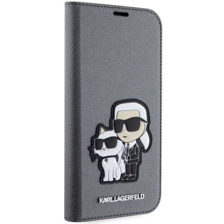 Karl Lagerfeld KLBKP14SSANKCPG iPhone 14 6.1&quot; bookcase silver/silver Saffiano Karl &amp; Choupette