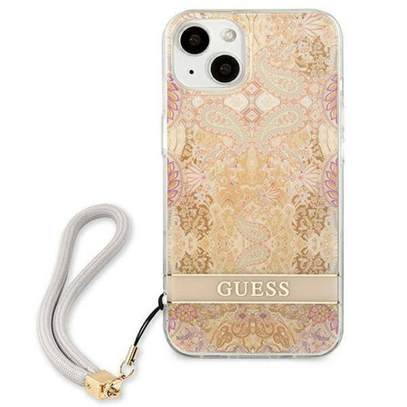 Case IPHONE 13 MINI Guess Hardcase Flower Strap (GUHCP13SHFLSD) gold