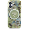 Case IPHONE 16 Guess Glitter Flowers Triangle Buttons MagSafe green