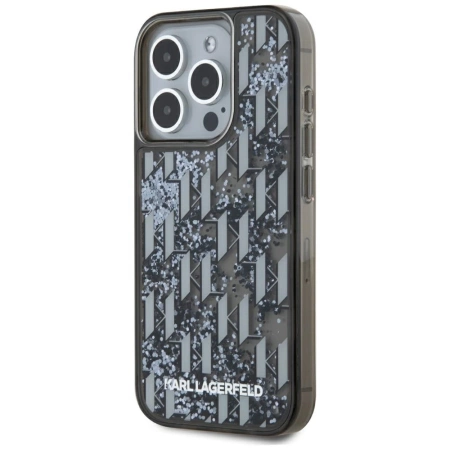 Karl Lagerfeld Liquide Glitter Monogram Gradient iPhone 15 Pro Hülle - Schwarz