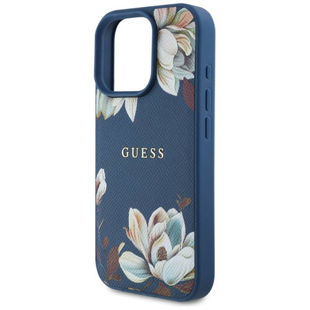 Schutzhülle IPHONE 16 PRO MAX Guess Grained Printed Flower Pattern MagSafe blau