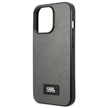 Original Case IPHONE 13 PRO Karl Lagerfeld Hardcase Saffiano Plaque (KLHCP13LSFMP2DG) silver