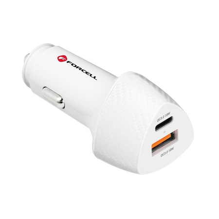 FORCELL CARBON ładowarka samochodowa Typ C 3.0 PD20W + USB QC3.0 18W 5A CC50-1A1C biała (Total 38W)