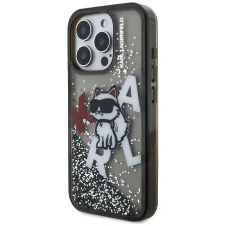 Karl Lagerfeld Liquid Glitter Choupette Logo Case for iPhone 16 Pro Max - Black