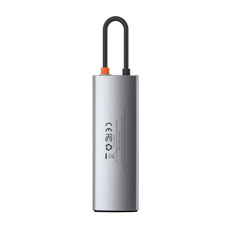 Baseus Metal Gleam 8w1 wielofunkcyjny HUB USB Typ C - USB Typ C Power Delivery 100 W / HDMI 4K 30 Hz / czytnik kart SD i microSD / 3x USB 3.2 Gen 1 / RJ45 1 Gbps Szary (CAHUB-CV0G)