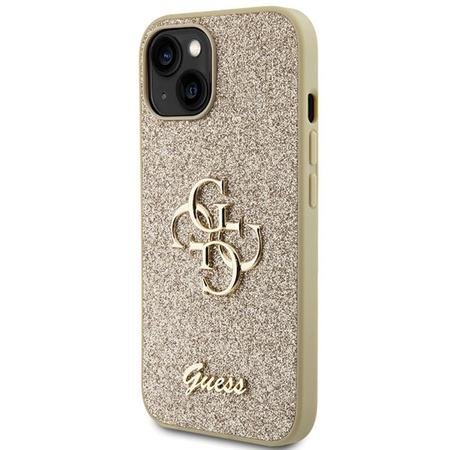 Guess Glitter Script Big 4G case for iPhone 15 - gold