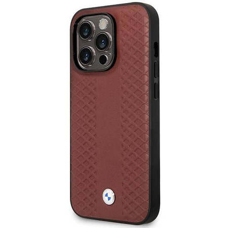 Original Handyhülle IPHONE 14 PRO MAX BMW Leather Diamond Pattern MagSafe MagSafe (BMHMP14X22RFGR) burgund