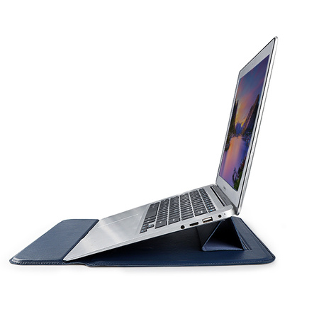 Devia etui pokrowiec do laptopa / MacBooka Ultra-Thin z funkcją podstawki 15,4'' wodoodporna sztuczna skóra niebieski