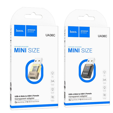 HOCO adapter USB A (męski) do Typ C (żeński) UA36C transparentny czarny