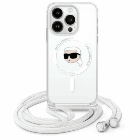 Original Handyhülle IPHONE 16 PRO Karl Lagerfeld Hardcase Crossbody IML Karl Head MagSafe (KLHMP16LHCKHNT) transparent