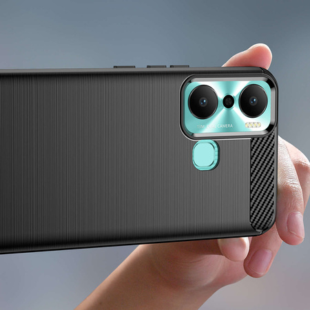 Carbon Case etui do Infinix Hot 20 Play elastyczny silikonowy karbonowy pokrowiec czarne