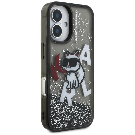 Etui Karl Lagerfeld Liquid Glitter Choupette Logo na iPhone 16 - czarne