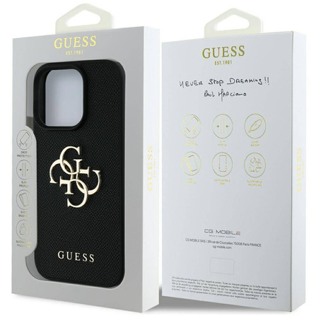 Etui IPHONE 16 PRO Guess Grained Big 4G Logo Small Classic Logo czarne