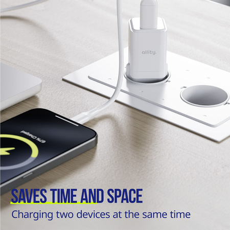 Allity ładowarka sieciowa GaN PD QC ATC-01-30WAC 1x USB-C 1x USB-A 30W biała