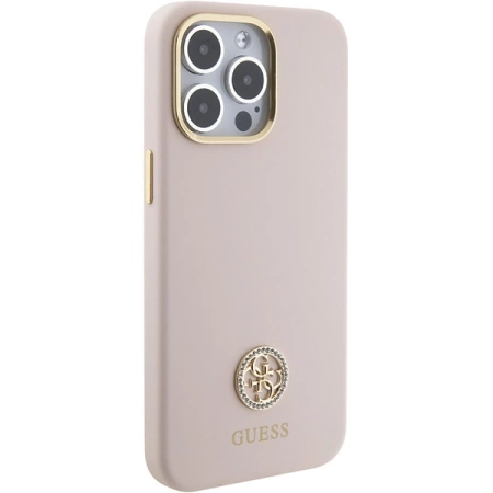 Guess Silicone Logo Strass 4G Case für iPhone 15 Pro Max - Rosa