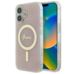 Original Handyhülle IPHONE 16 Guess Hardcase IML 4G MagSafe (GUHMP16SH4STP) rosa