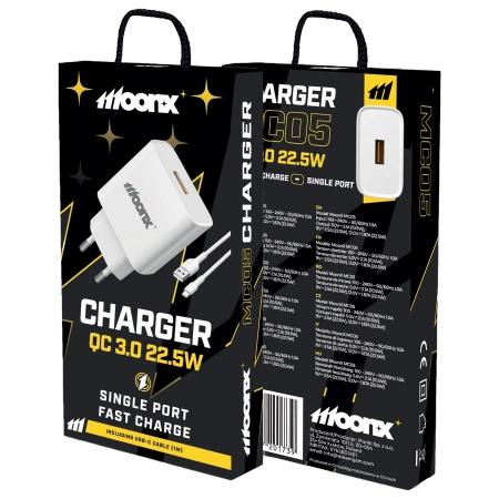 MOONX wall charger MC05 22,5W 1xUSB QC3.0 + cable USB-C White