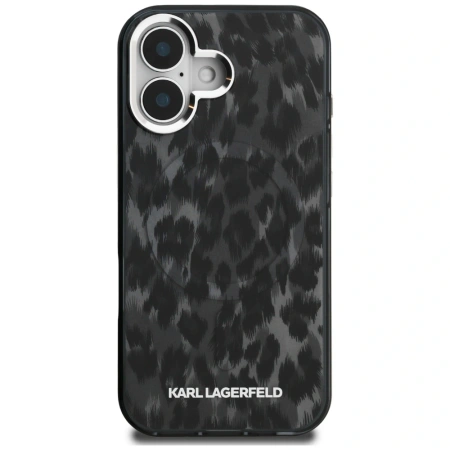 Etui Karl Lagerfeld IML Leopard Pattern MagSafe na iPhone 16 - czarne