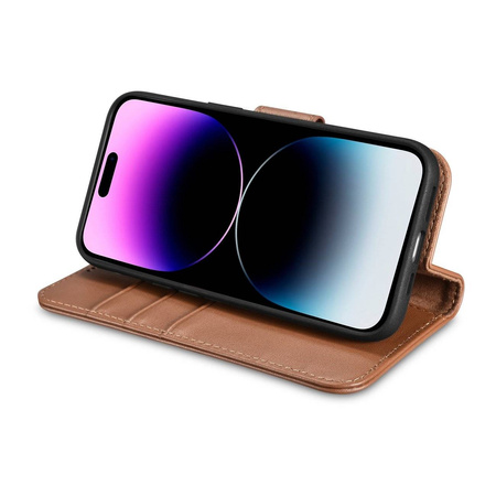 iCarer Wallet Case 2in1 iPhone 14 Pro Max Leather Flip Cover Anti-RFID Brown (WMI14220728-BN)