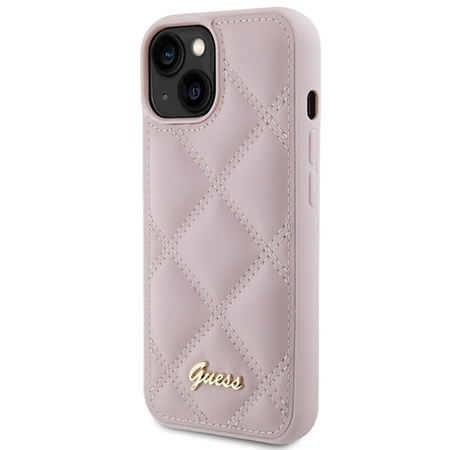 Guess Quilted Metal Logo-Hülle für iPhone 15 – Rosa