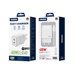 JELLICO Netz-Ladegerät C106 GaN PD 45W 2xUSB-C + Kabel USB-C - Lightning weiss