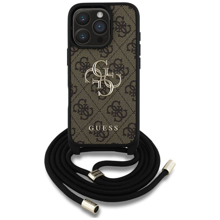Original Handyhülle IPHONE 16 PRO MAX Guess 4G Big Logo Cord Stap Crossbody braun