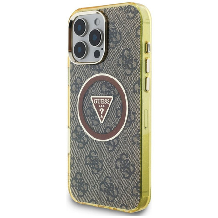 GUESS futerał do IPHONE 16 Pro Max kompatybilny z MagSafe GUHMP16XHG4PRTGW (IML Metal Glitter 4G Circle Triangle) brązowy
