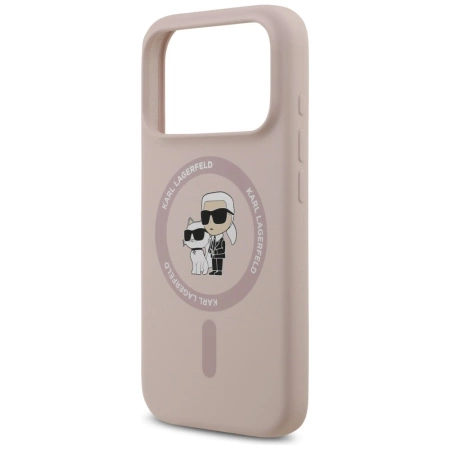 Etui Karl Lagerfeld Silicone Karl&Choupette Ring MagSafe do iPhone 17 Pro - różowe